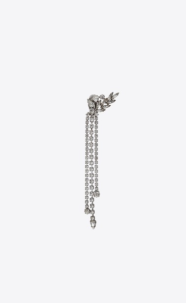 Bijou d'oreille SMOKING en laiton argenté et cristaux blancs